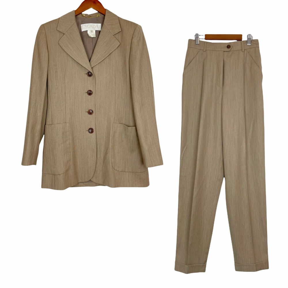 ESCADA Tan Beige Wool 2 Piece Suit Women's Size 38 - Picture 1 of 14
